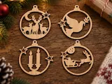 [Laser cut and engrave,Other] Set of Four Round Christmas Ornaments Featuring Holiday Scenes
