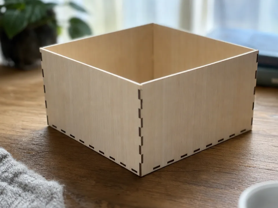 Laser Cut Open Box SVG File 10x10x5 Inch, Square Storage Box Template, Finger Joint Box Cut File, Plywood MDF Acrylic Digital Download