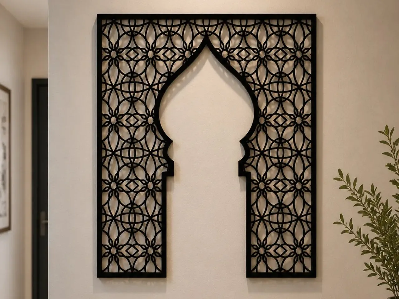 [Laser cut and engrave] Black Geometric Islamic Arch Wall Art Panel