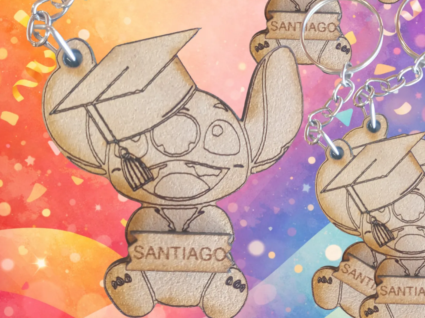 Llavero de Stitch con birrete de graduación personalizado