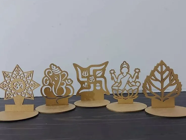 Gold Hindu Religious Symbol Tabletop Ornaments Featuring Ganesha and Om