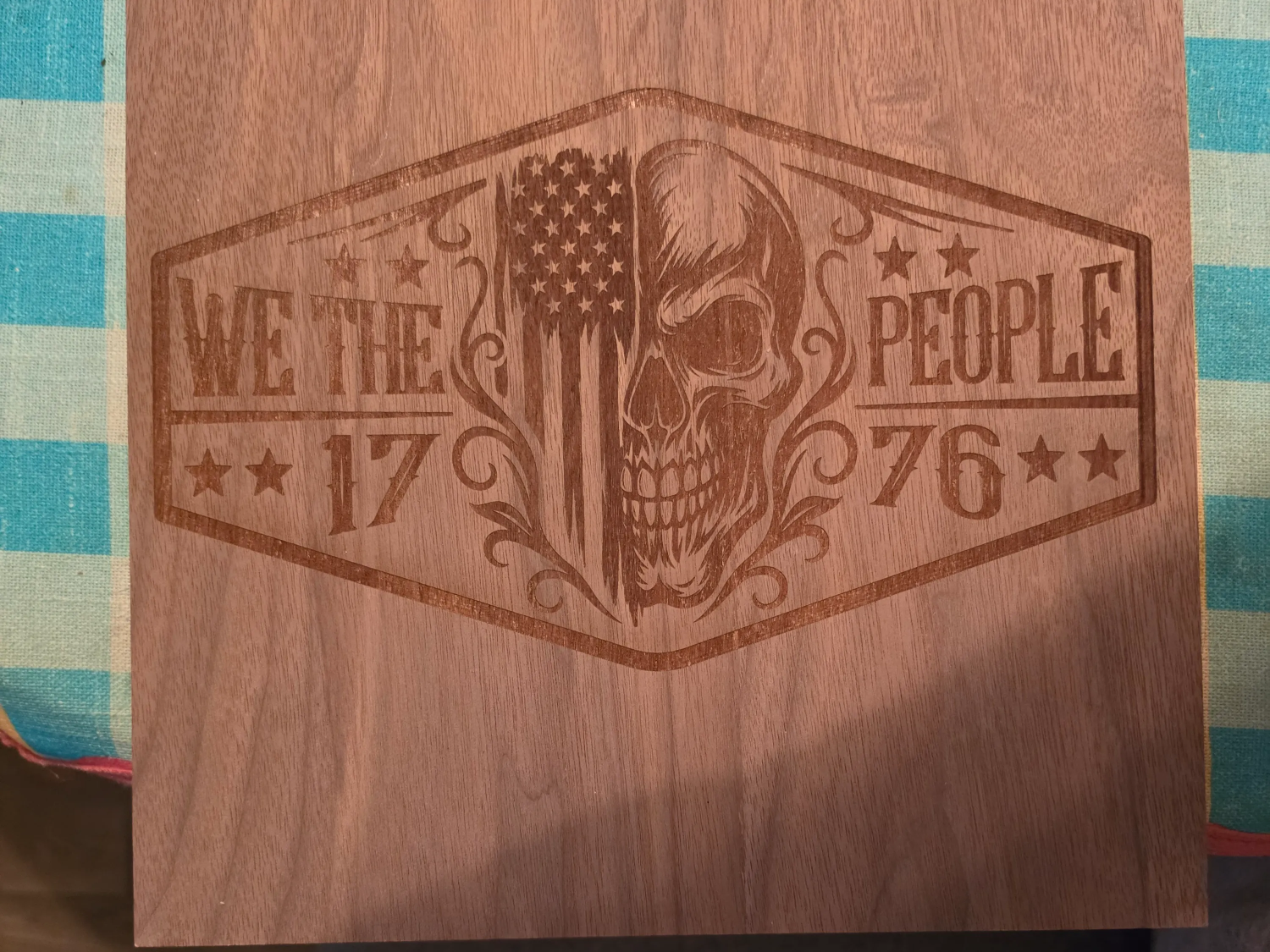 We The People 1776 American Flag Skull Wooden Wall Plaque