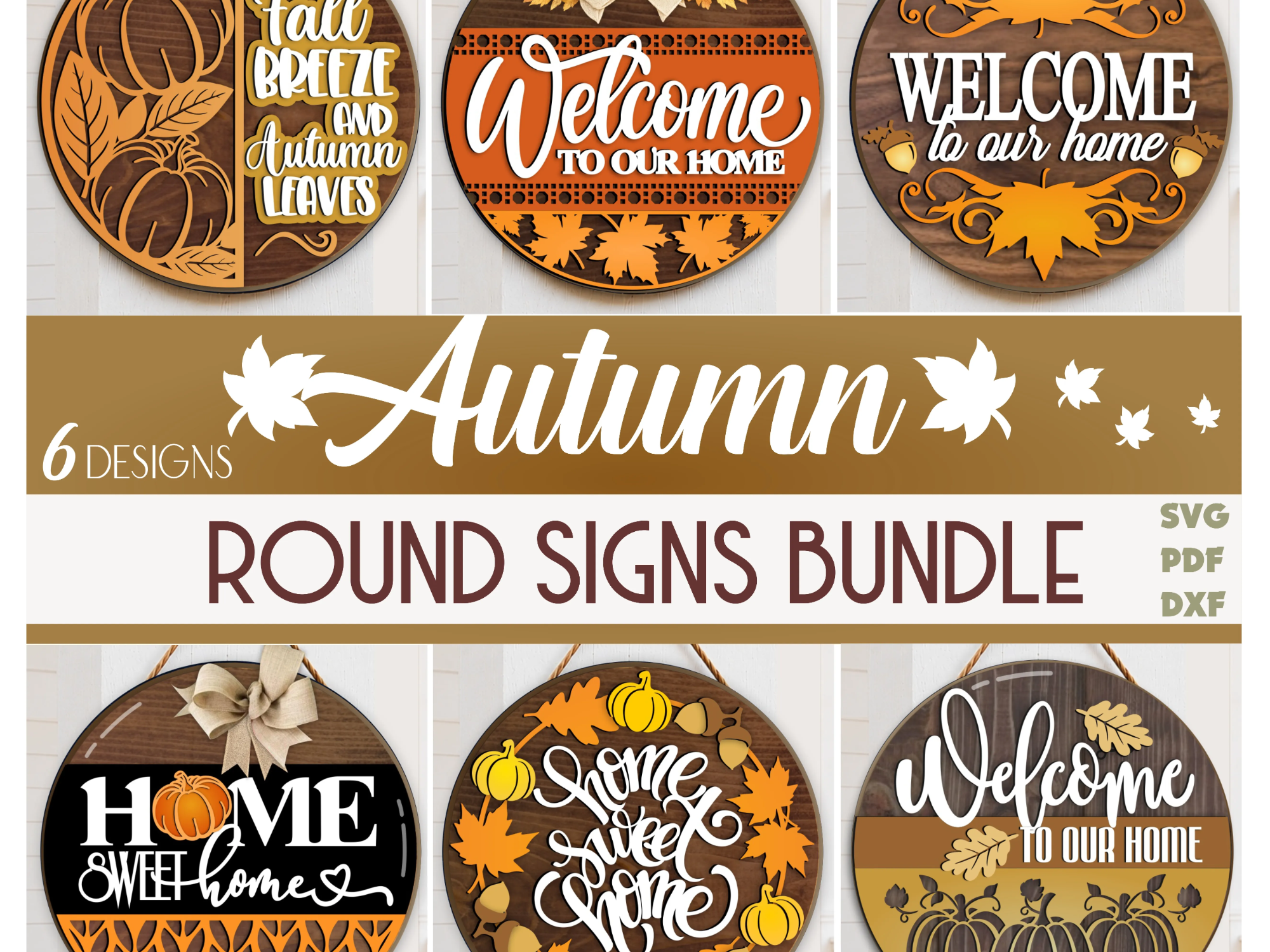 Autumn Door Hanger SVG Bundle, Fall Welcome Round Signs, Laser Cut Files for Glowforge, xTool, CNC, Fall Front Door Decor