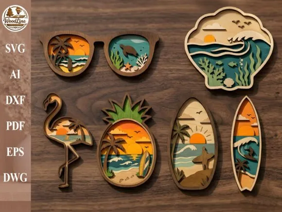 Layered Tropical Beach SVG Bundle