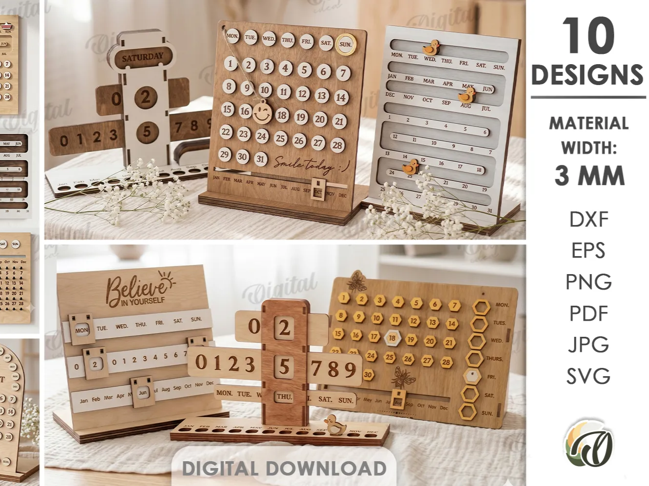3D Perpetual Calendars Bundle. Desk Calendar Laser Cut Files. Office and Home Decor SVG. Wooden Eternal Calendar with Sliders. Teacher Gift