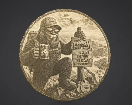 [Laser cut and engrave] Bigfoot Mountain Hiking Themed Round Stone Coaster