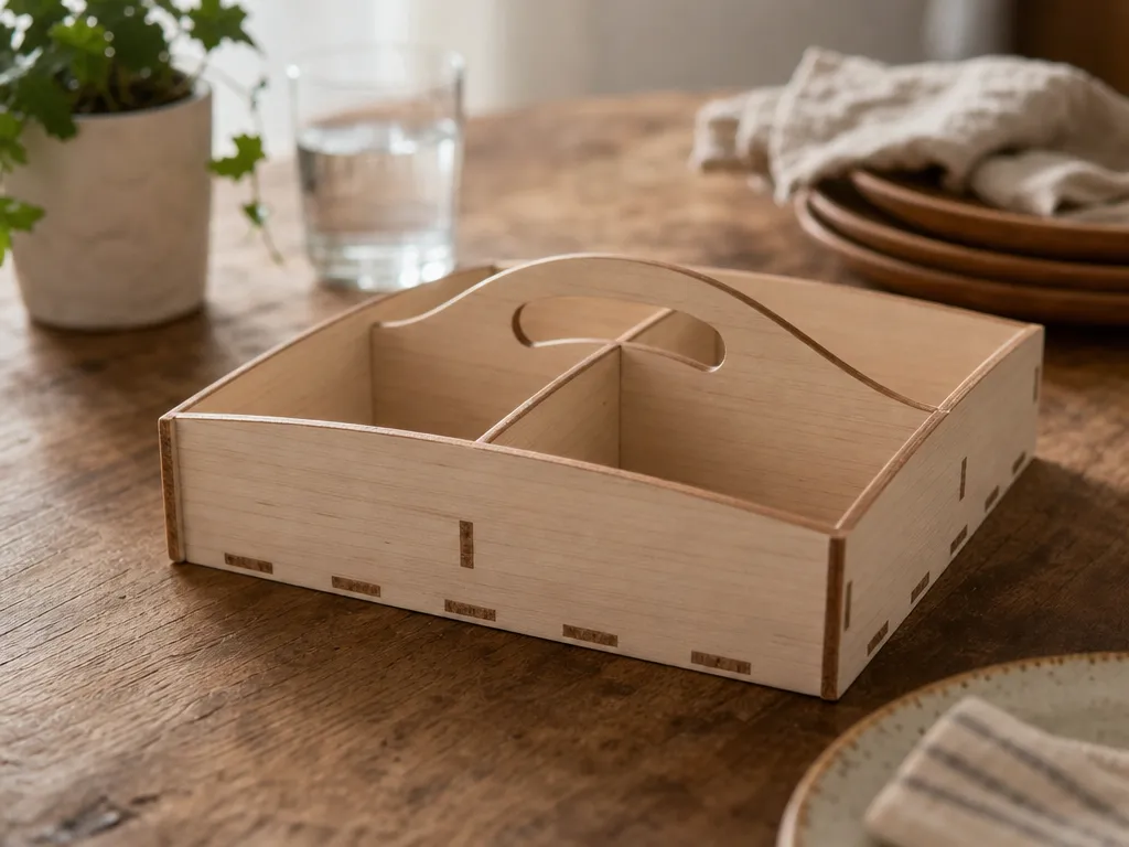 Wooden Divided Caddy with Handle for Tabletop Organization