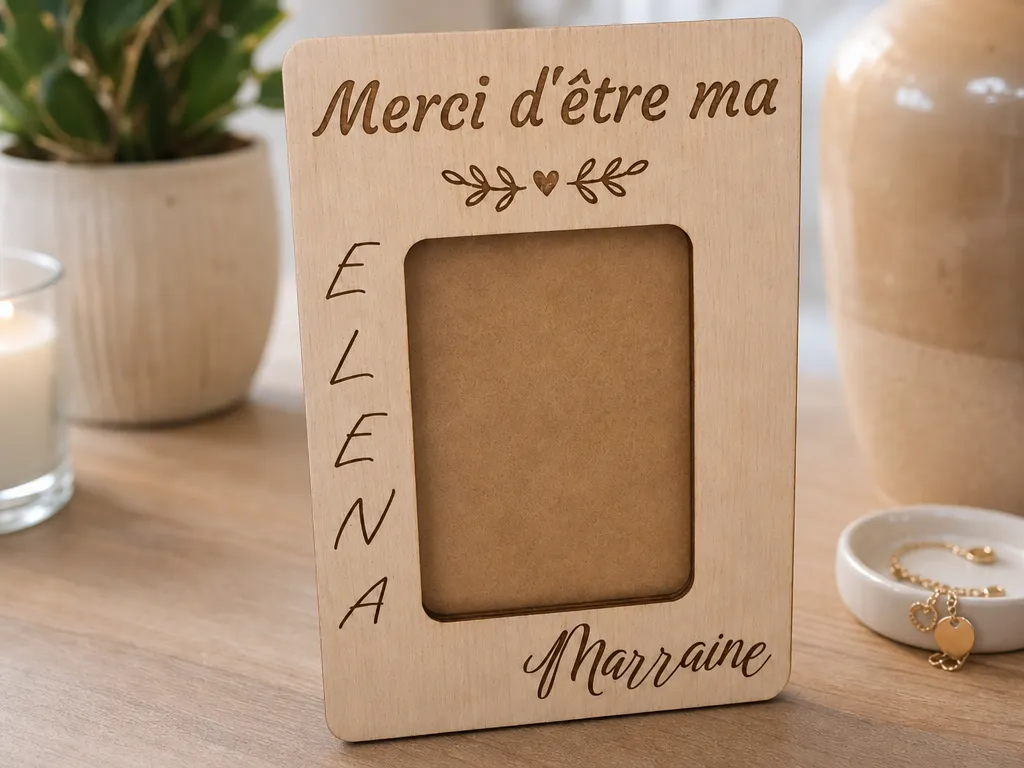 Cadre photo en bois personnalisé Merci d'être ma marraine