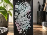 [Laser cut and engrave] Plaque décorative noire avec illustration de dragon et fleur de lotus