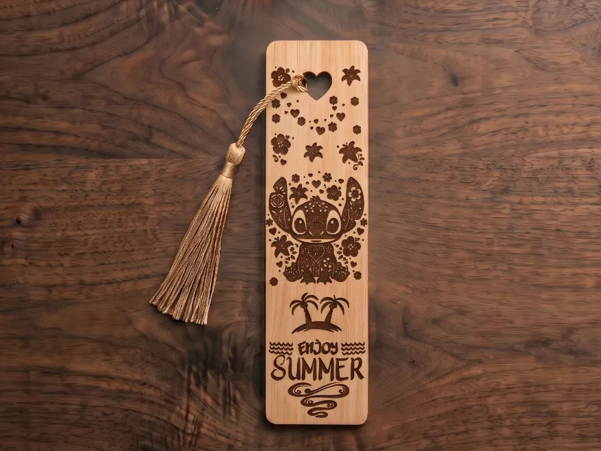 Wooden Bookmark with Stitch Character and Enjoy Summer Tropical Motif
