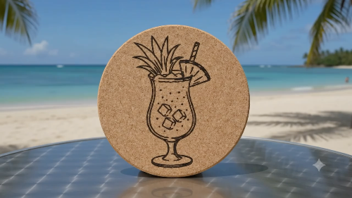[Laser cut and engrave] Runder Korkuntersetzer mit Cocktail Motiv