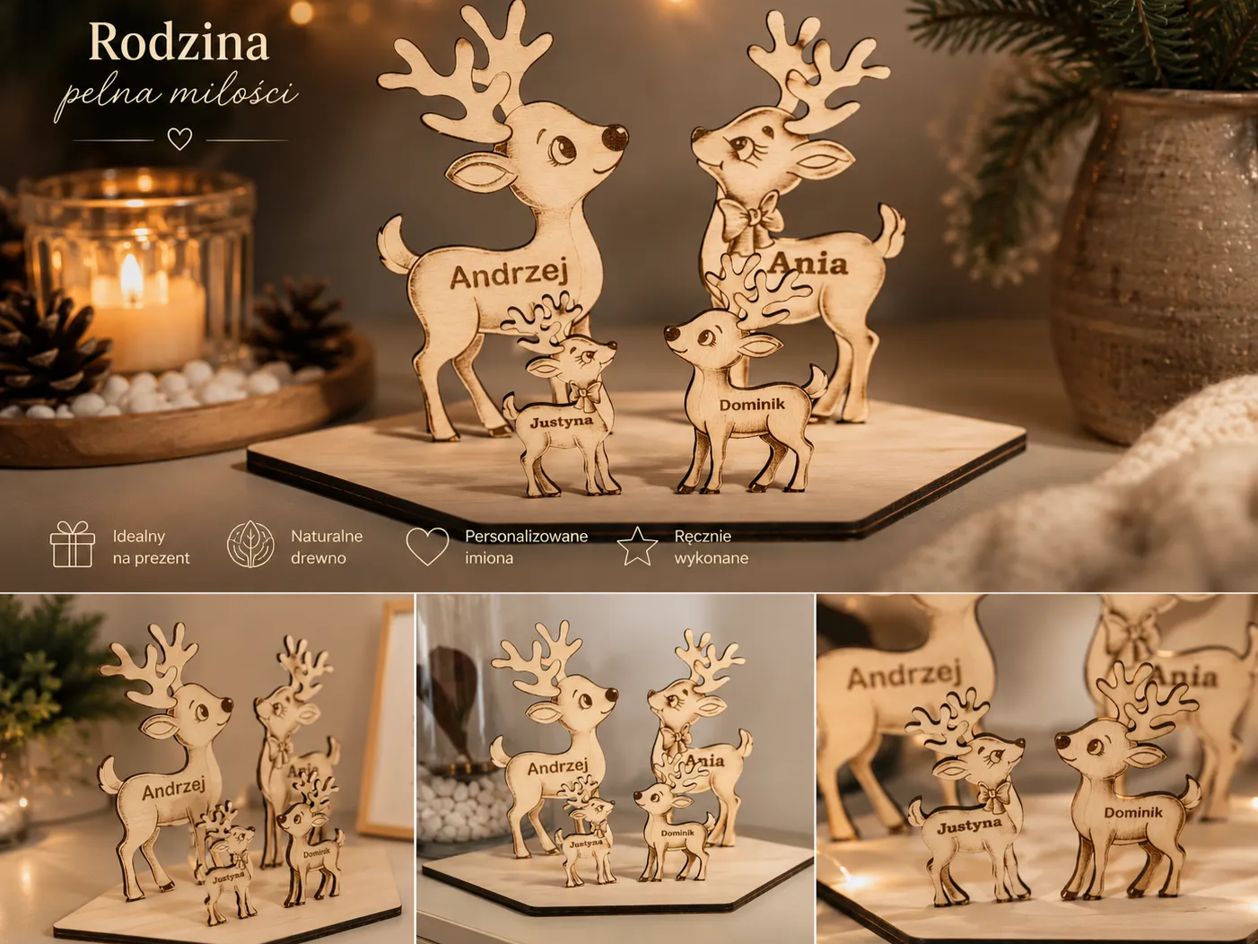 Reindeer Family with Names – Digital Cutting File DXF SVG lightburn  Renifery
