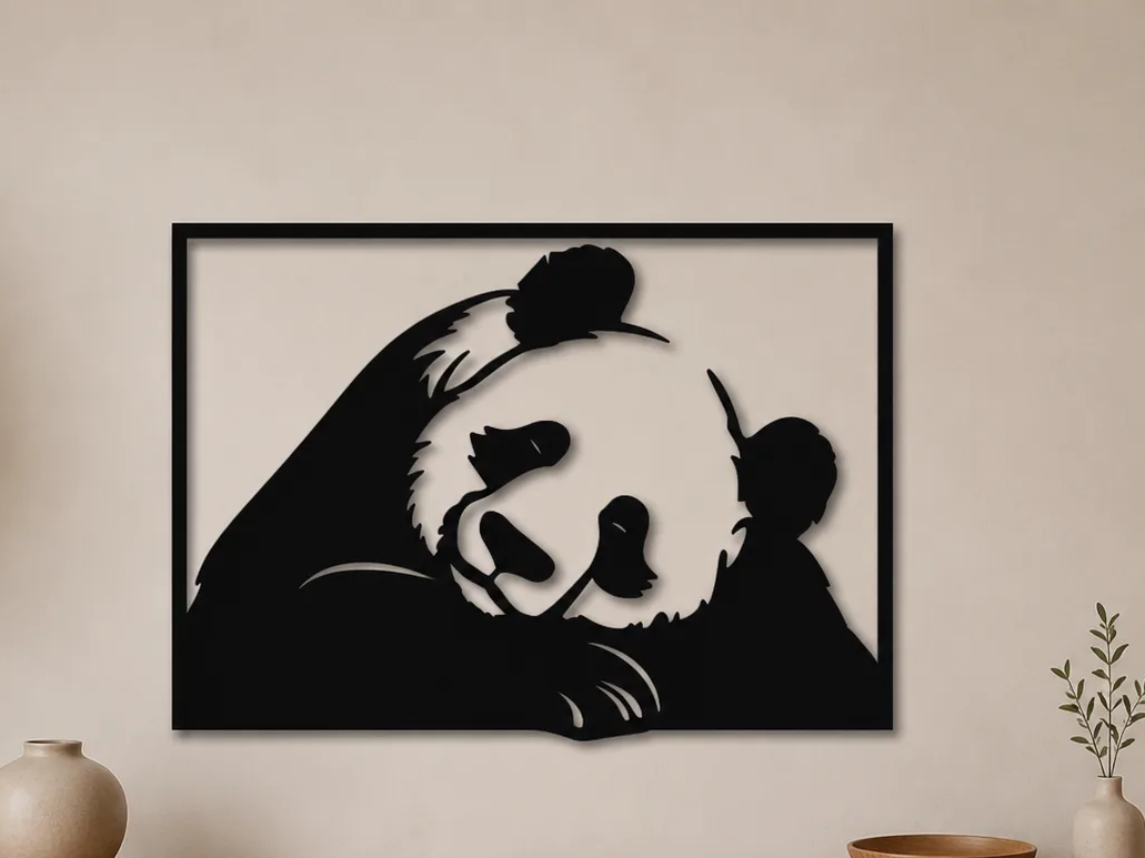 Cute Panda Wall Art SVG | Sleeping Panda Silhouette | Nursery Animal Decor | Bamboo Bear Laser Cut SVG | Digital Download