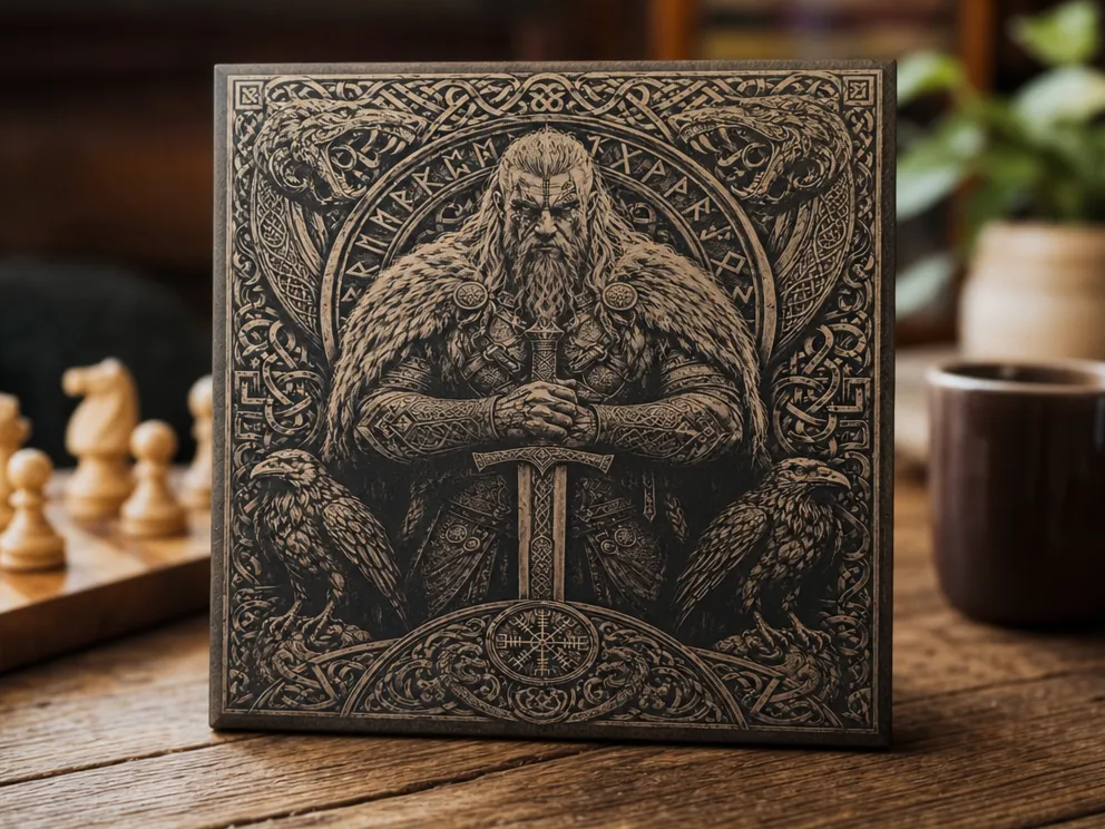 Viking Warrior with Sword and Ravens PLA Wall Art Plaque