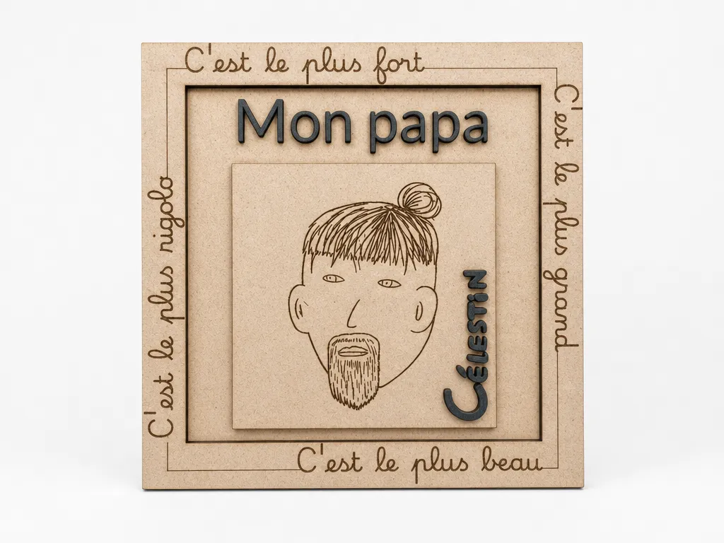 Tableau mural en bois Mon papa multicouche