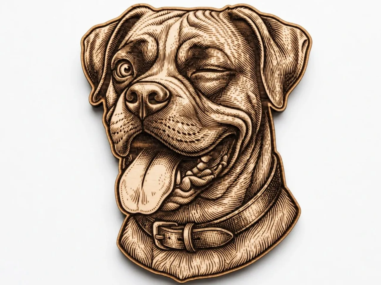[Laser cut and engrave] Winking Rottweiler Dog Portrait Wall Hanging