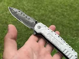 [Laser cut and engrave] Folding pocket knife with mountain landscape and forest leaf pattern