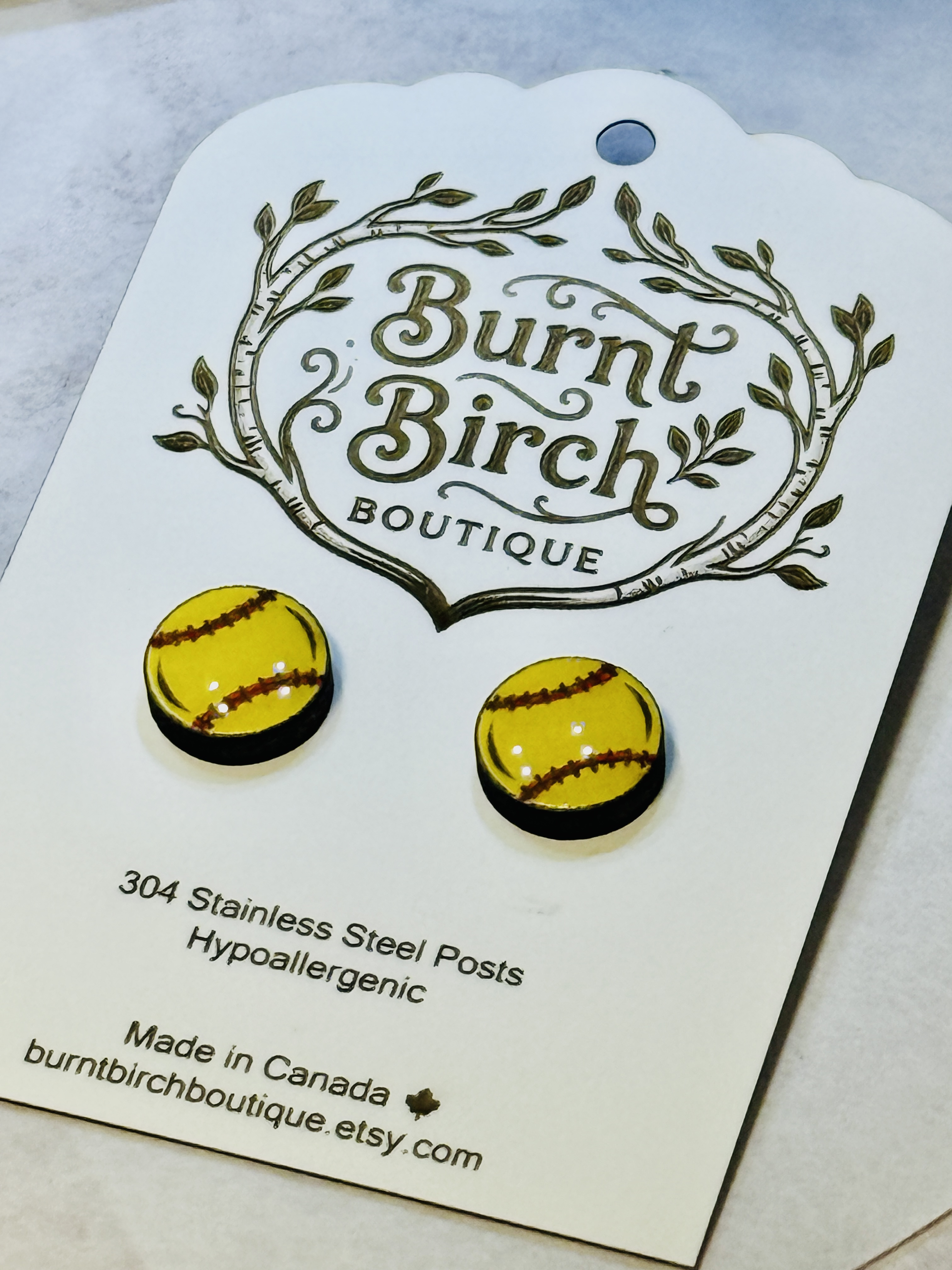 [Laser cut and engrave] Yellow Softball Stud Earrings
