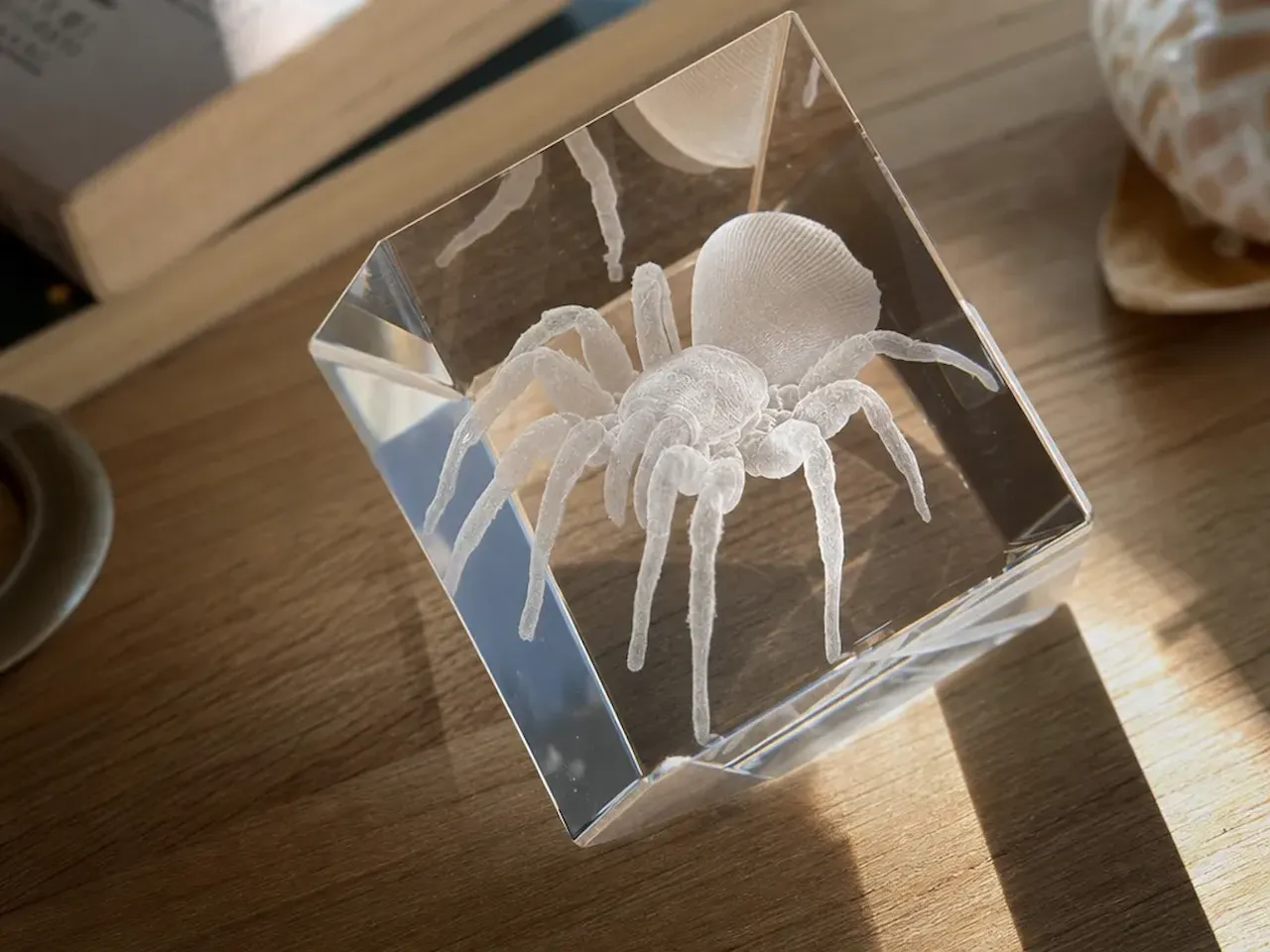 [Laser cut and engrave] Cube en cristal avec araignée gravée en 3D