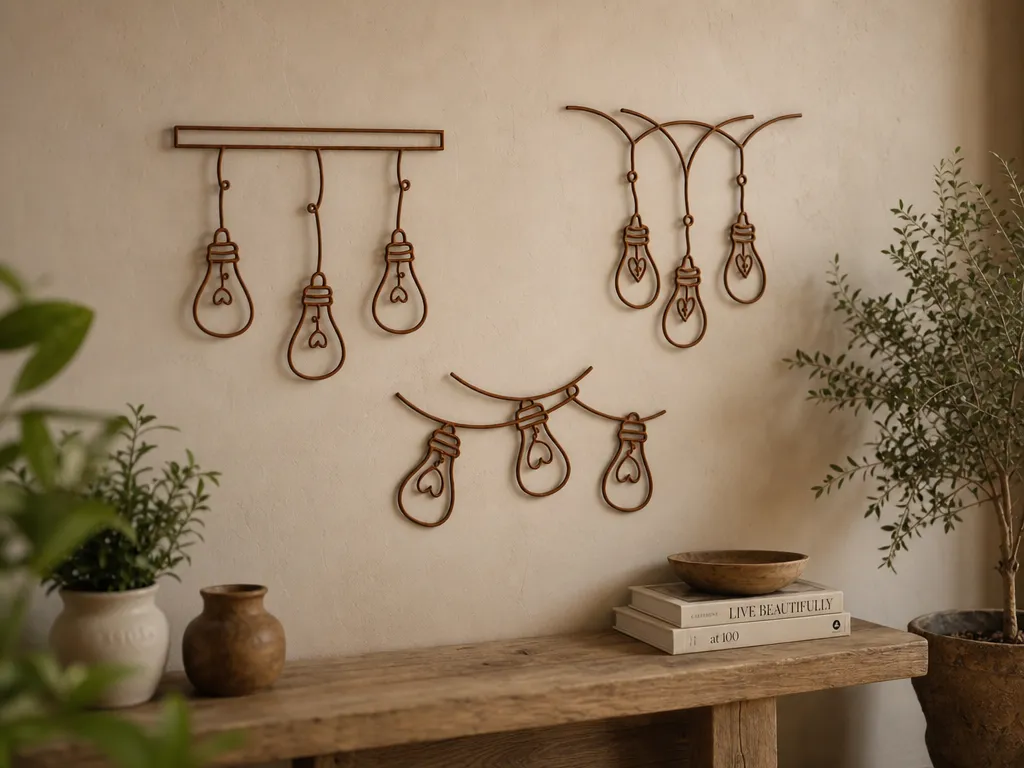 Set of Three Metal Light Bulb Wall Decor
