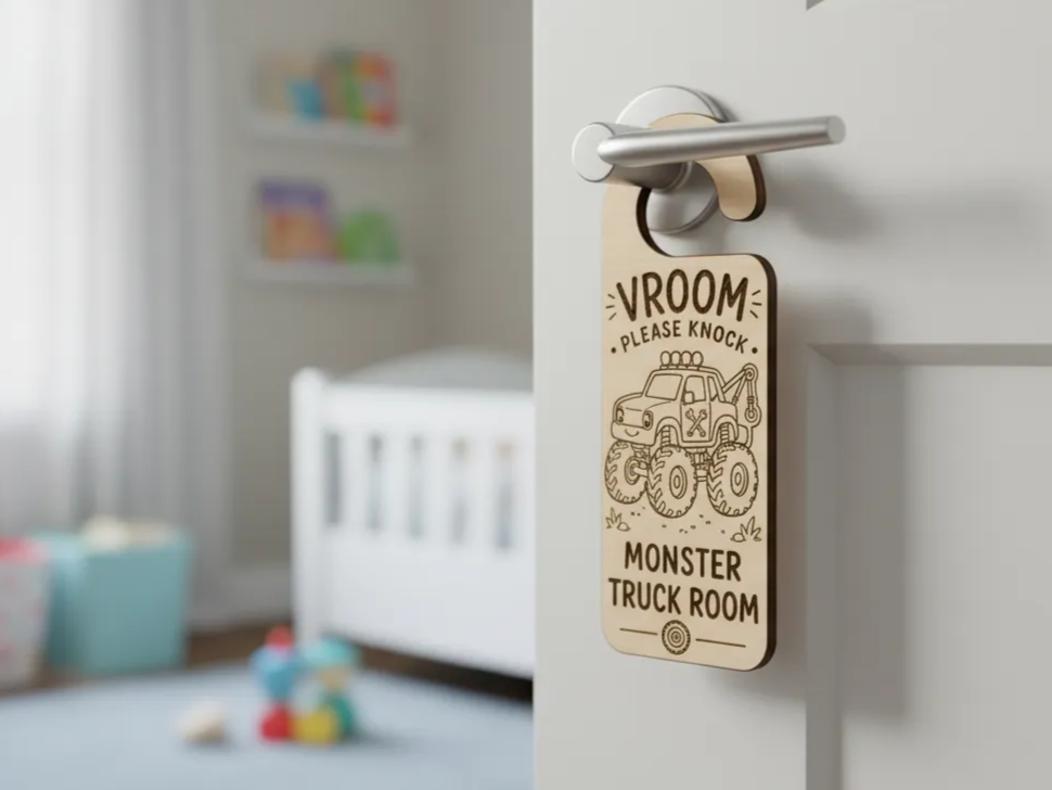VROOM Please Knock - Monster Truck Room Door Hanger