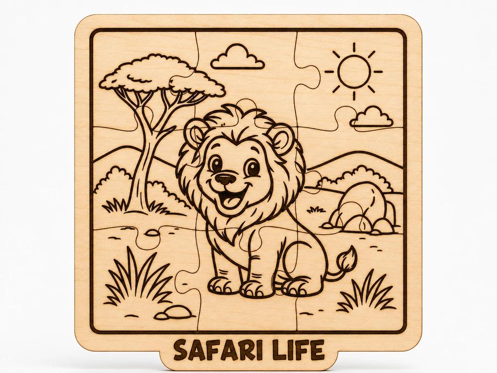 Adorable Safari Lion Wooden Puzzle | Laser Cut Animal Jigsaw for Toddlers | Montessori Learning Toy | DIY Paintable Puzzle | Wildlife Gift for Kids