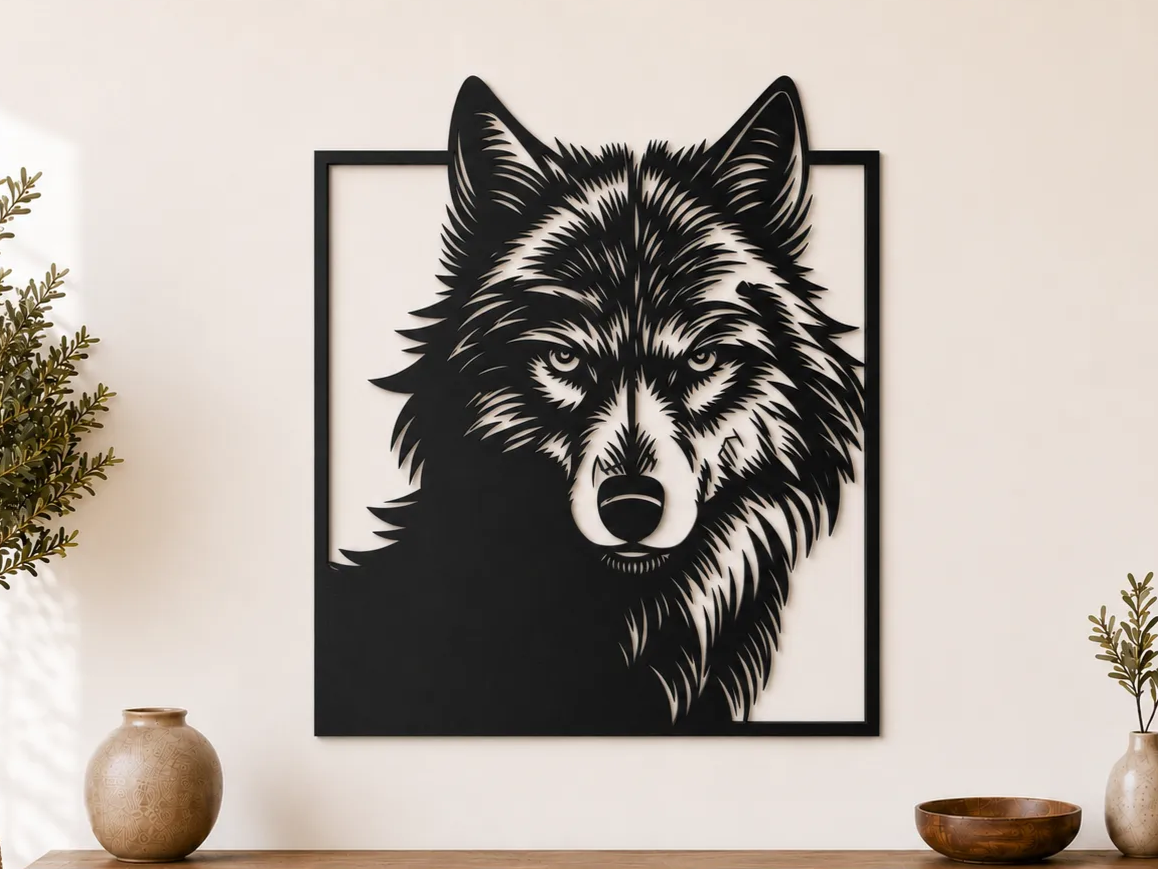Wolfskopf im Profil Tiersilhouette Wandkunst