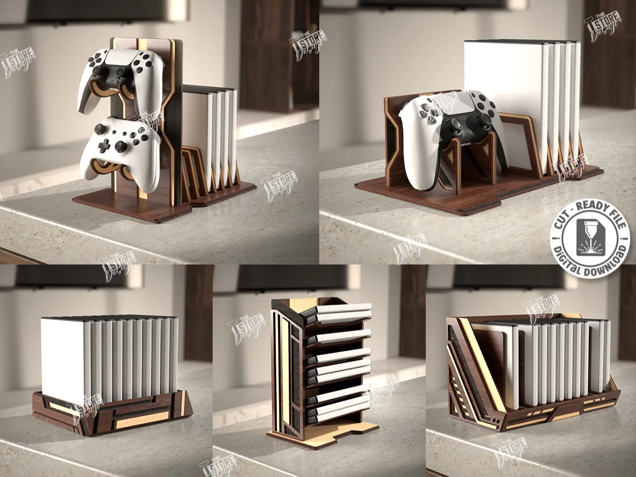 Gaming Controller and Video Game Case Storage Organizer Stands Laser Cut Bundle. Disc Holder