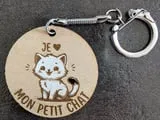 [Laser cut and engrave] Porte-clés en bois avec illustration de chat et inscription: Je t'aime mon petit chat