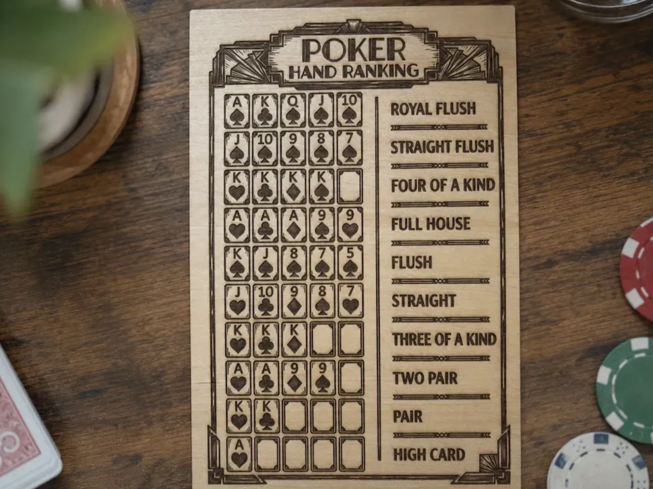 [Laser cut and engrave] Poker Hand Ranking Reference Guide Sign