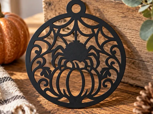 Black Spider and Pumpkin Halloween Ornament