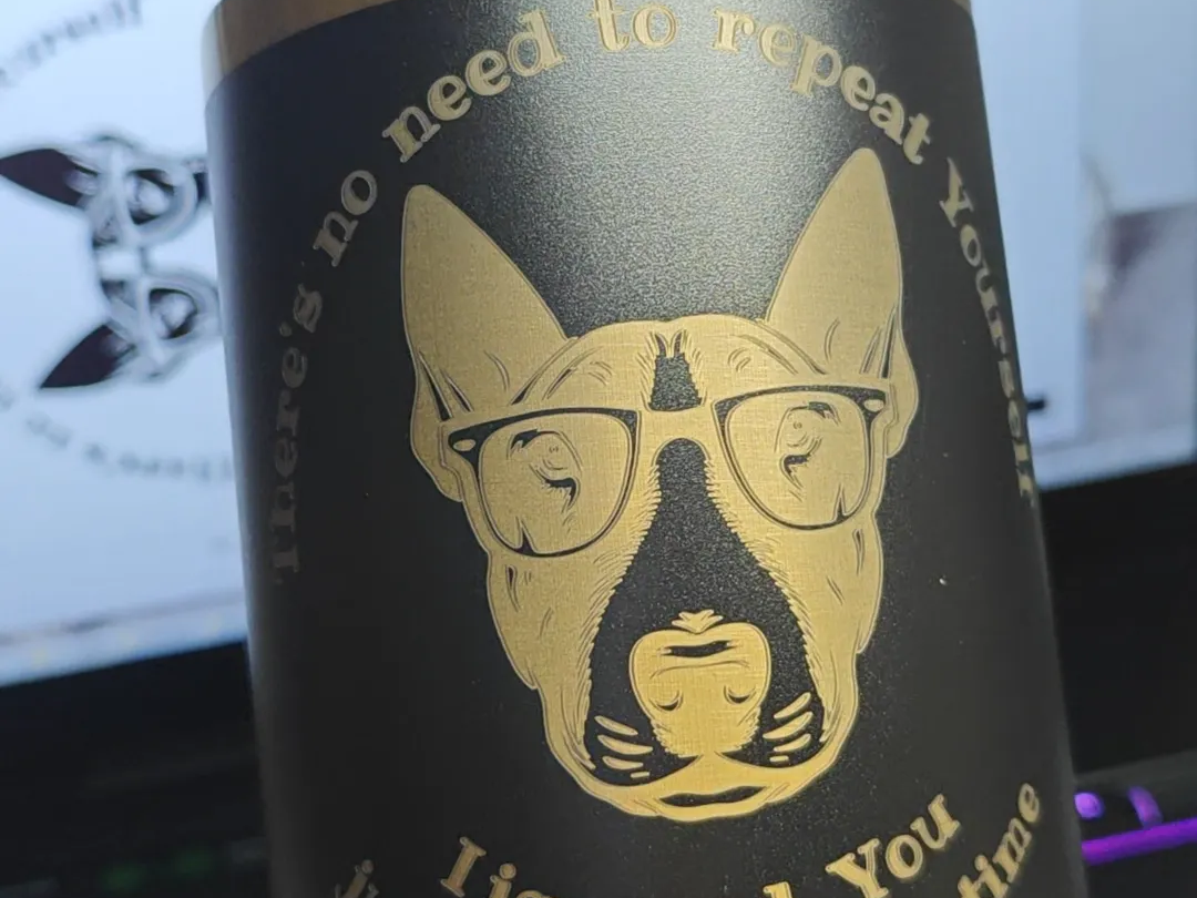 40oz black / gold tumbler.with bullterrier design.
