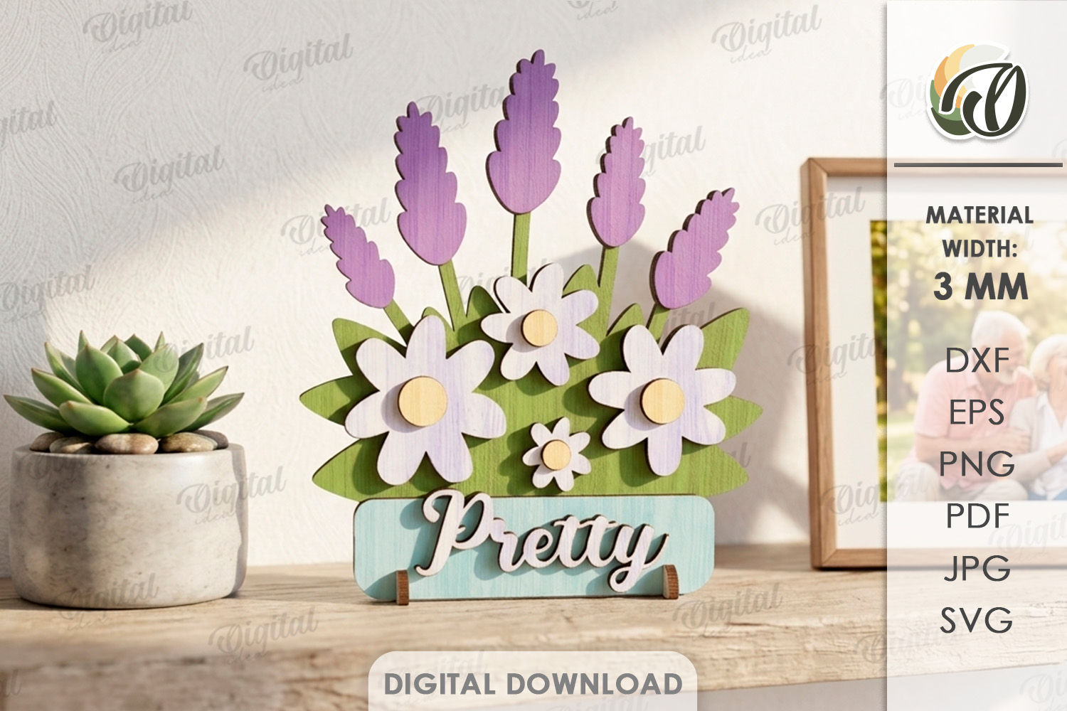 [Laser cut and engrave] 3D Flower Stands Bundle. Plant Home Decor Laser Cut Files. Floral Shelf Sitter SVG. Summer. Mother's Day Gift. Spring Standing decor