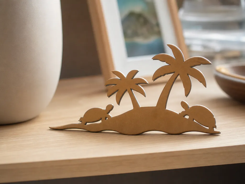 Tropical Island Silhouette with Palm Trees and Sea Turtles