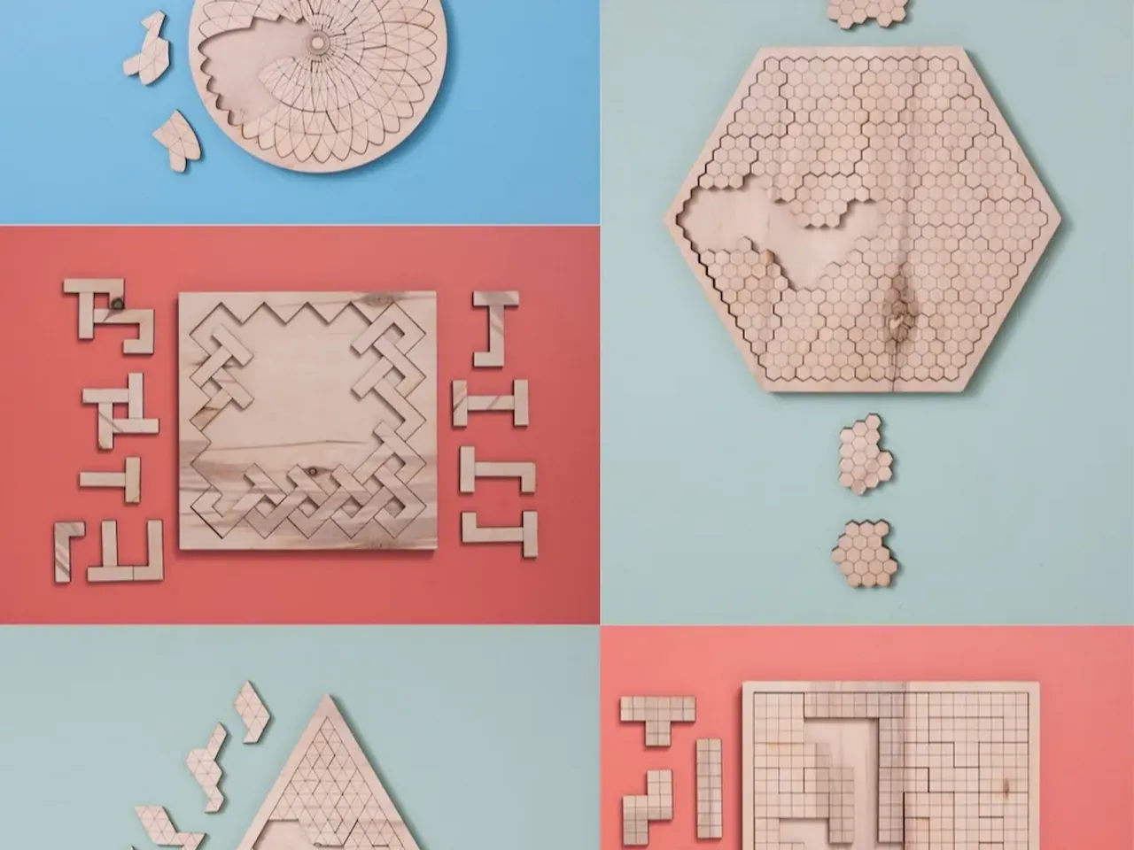 [Laser cut and engrave] Geometric Wooden Brain Teaser Puzzles and Strategy Games