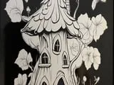 [Laser cut and engrave] Fairy Mushroom House Illustration on Black Plaque