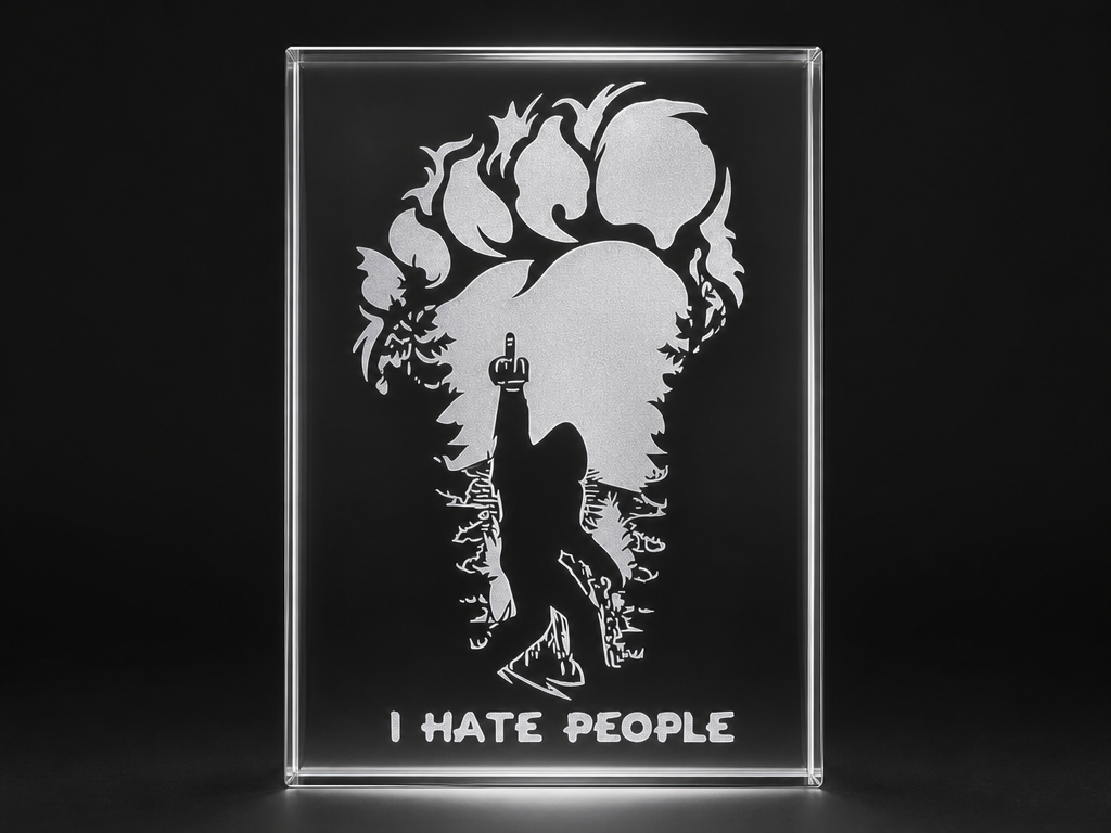 I Hate People Bigfoot Silhouette Acrylic Desk Plaque
