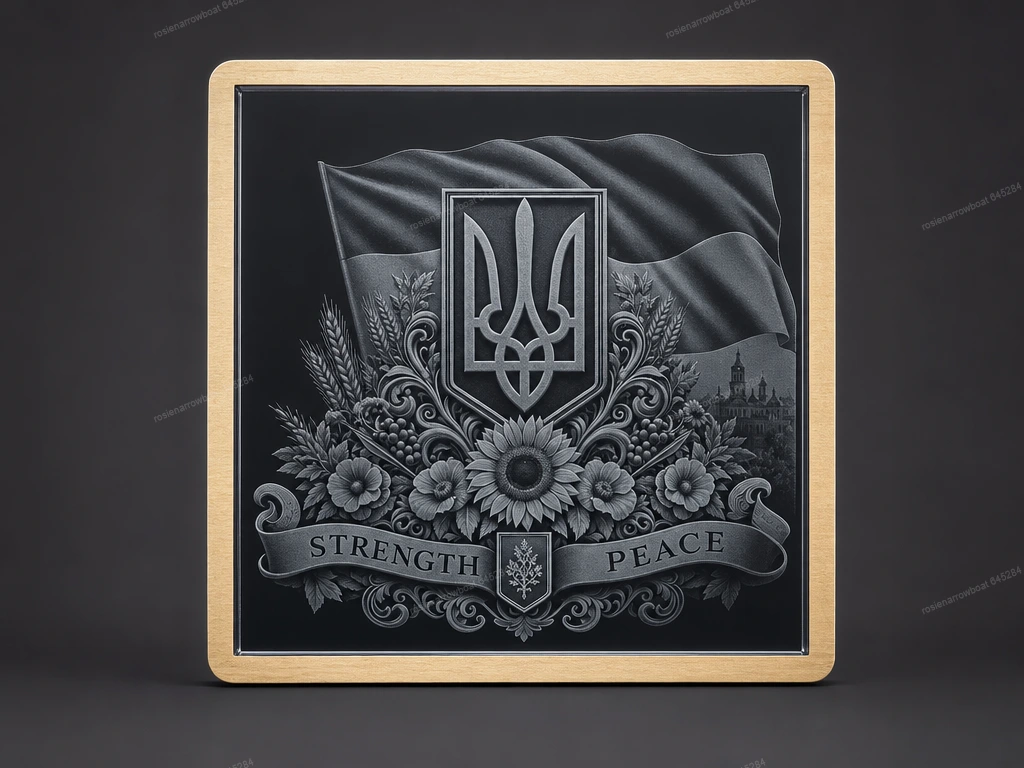 Ukrainian Tryzub Emblem Wall Plaque with Sunflower and Wheat Floral Motif