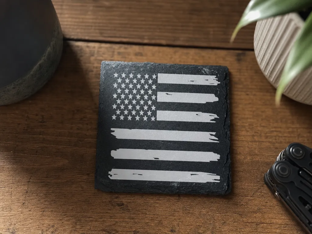 Square Slate Coaster Featuring American Flag Design