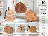 [Laser cut and engrave] 3D Autumn Wooden Decors Bundle. Fall Table Decoration Laser Cut Files. Fall Quotes SVG. Pumpkin. Leaf. Mushroom. Home Sign. Farmhouse