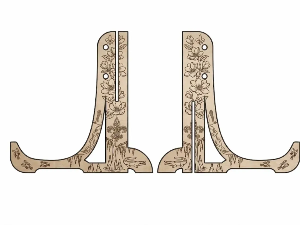 [Laser cut and engrave] Louisiana Themed Wooden Display Stand with Magnolia and Fleur de Lis Motif