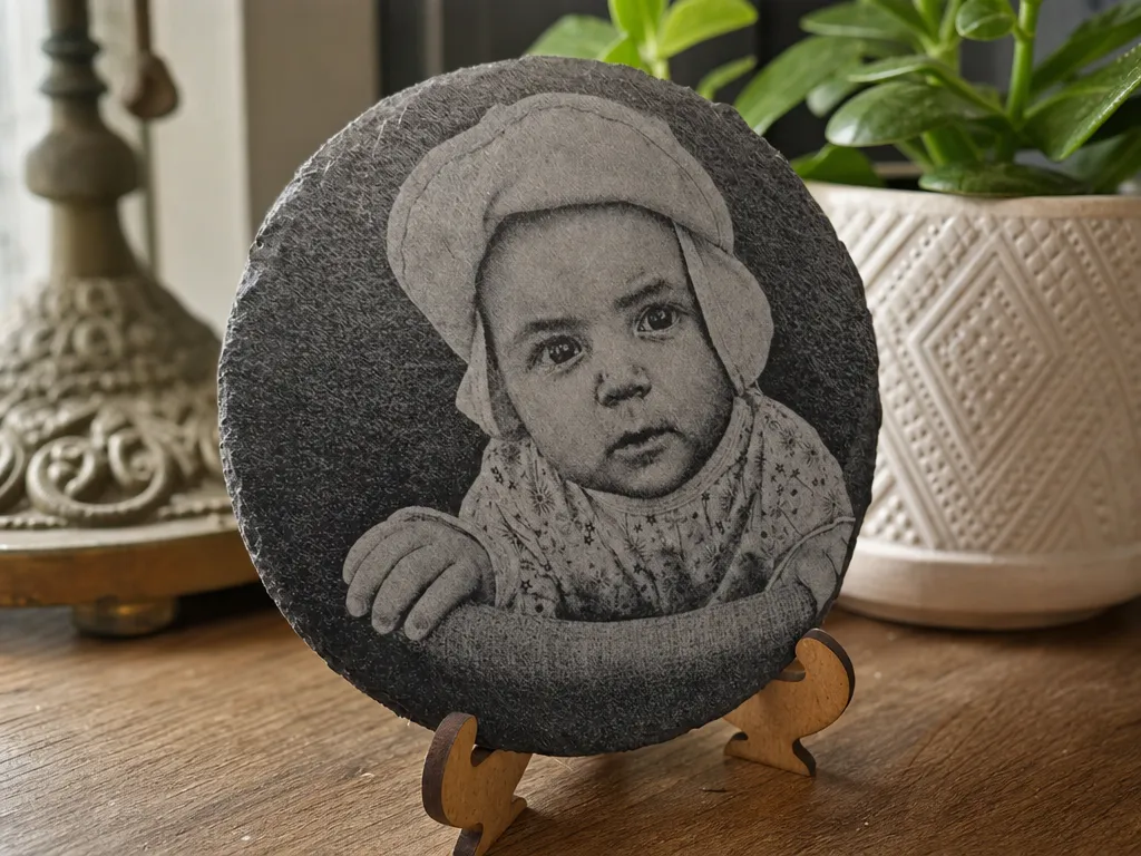 Baby-Porträt auf Schiefer – Fotogravur