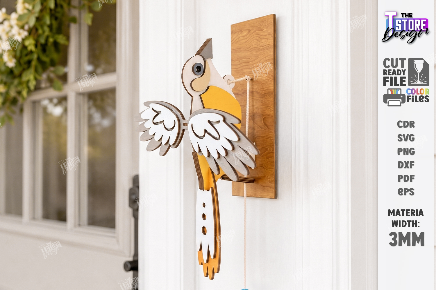[Laser cut and engrave] Kinetic Wooden Bird Doorbell Laser Cut Bundle. Porch Decor. Interactive Bird Wall Hanging with Pull String Mechanism