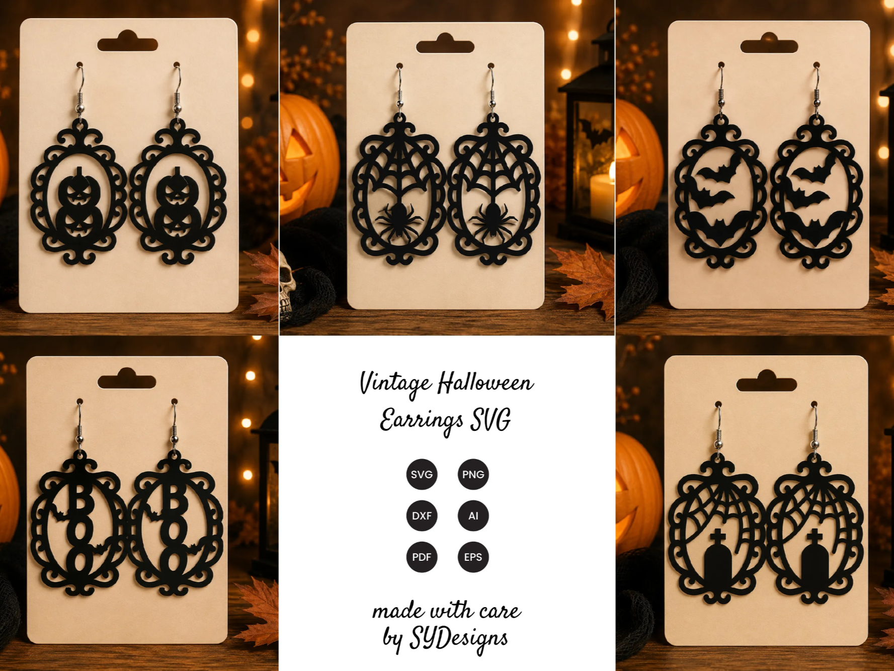 Vintage Halloween Themed Dangle Earrings with Spooky Motifs