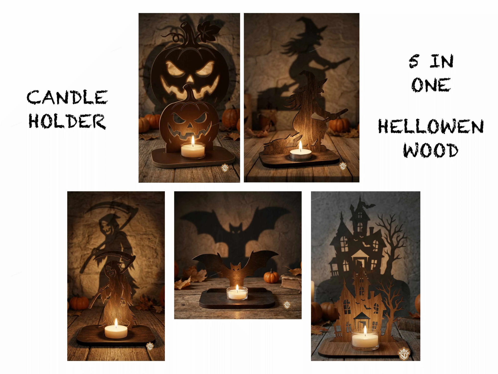 Halloween Shadow Casting Tealight Candle Holder Set