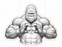 [Laser cut and engrave] Muscular Gorilla Making a Heart Shape Hand Gesture Wooden Cutout