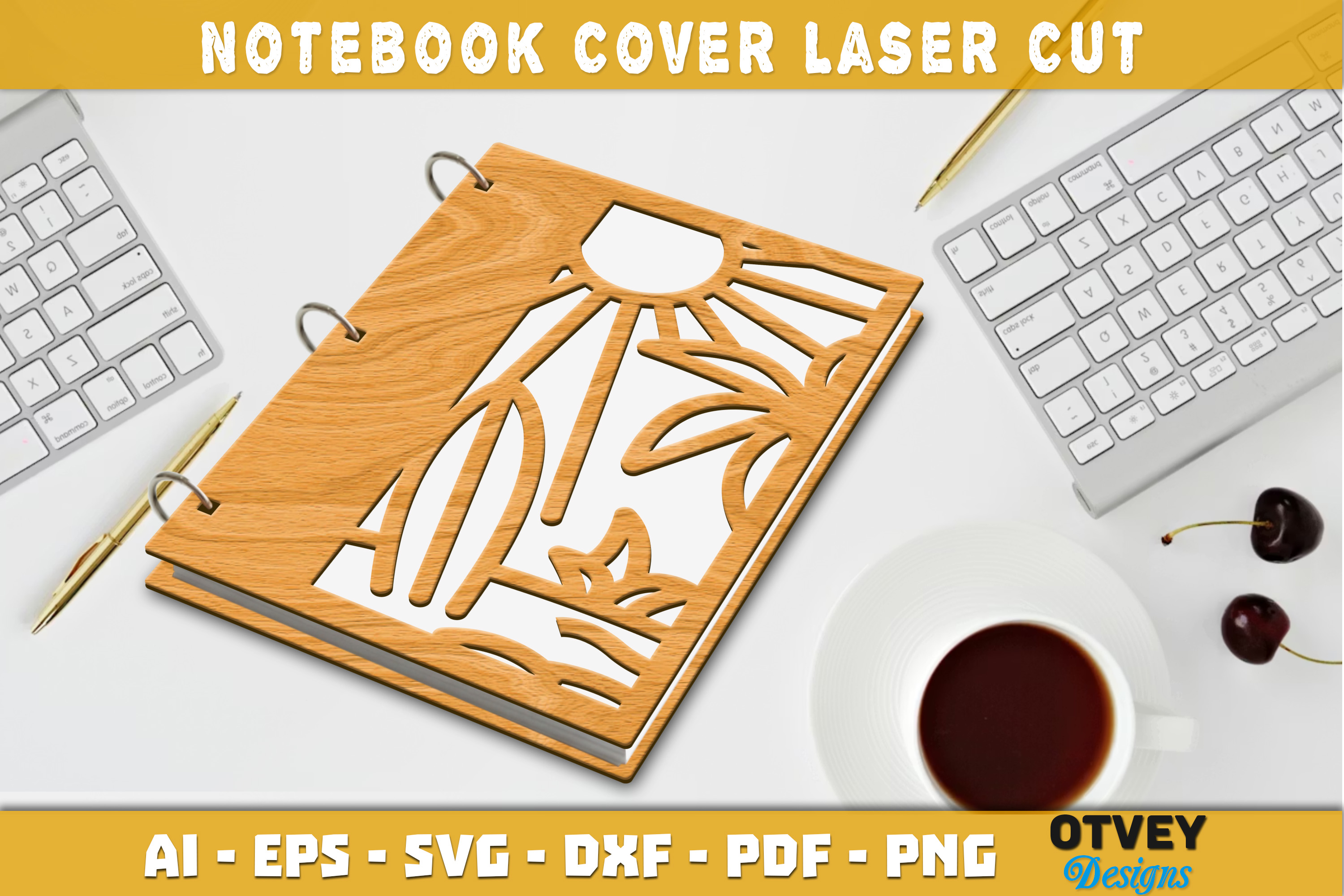 [Laser cut and engrave] Wooden Notebooks with Tropical Beach and Desert Sunset Cutout Covers