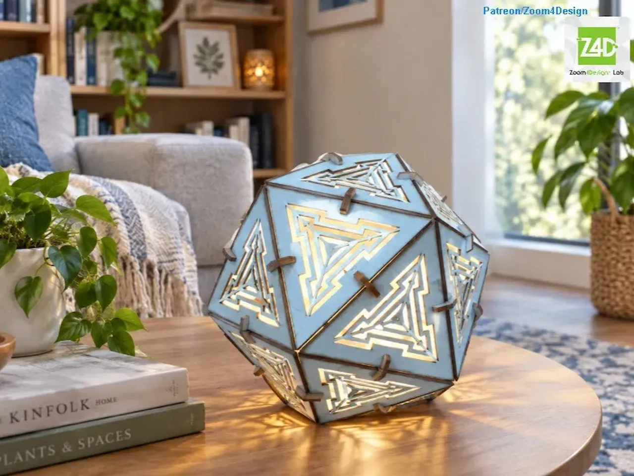 [Laser cut and engrave] Geometric Icosahedron Table Lamp with Intricate Cutout Patterns