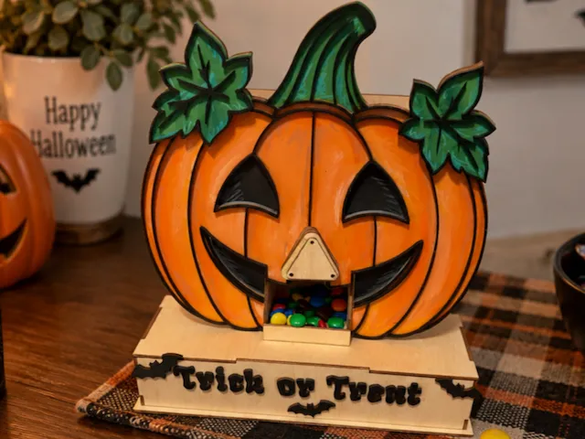 Halloween Pumpkin Candy Dispenser with Trick or Treat Sign
