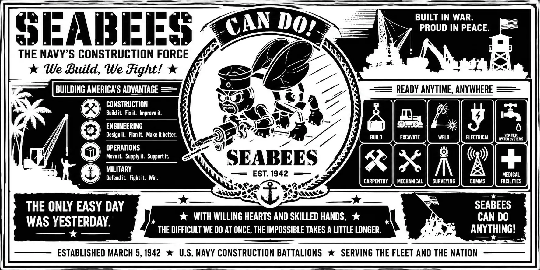 10-008 - Seabees "Can Do!" | U.S. Navy Construction Force | 2-Tone Laser Engraving Tumbler Wrap